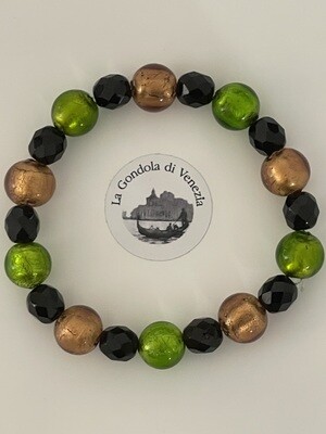 Bracelet 10 ball 10mm light green/walnut-brown 18 cm