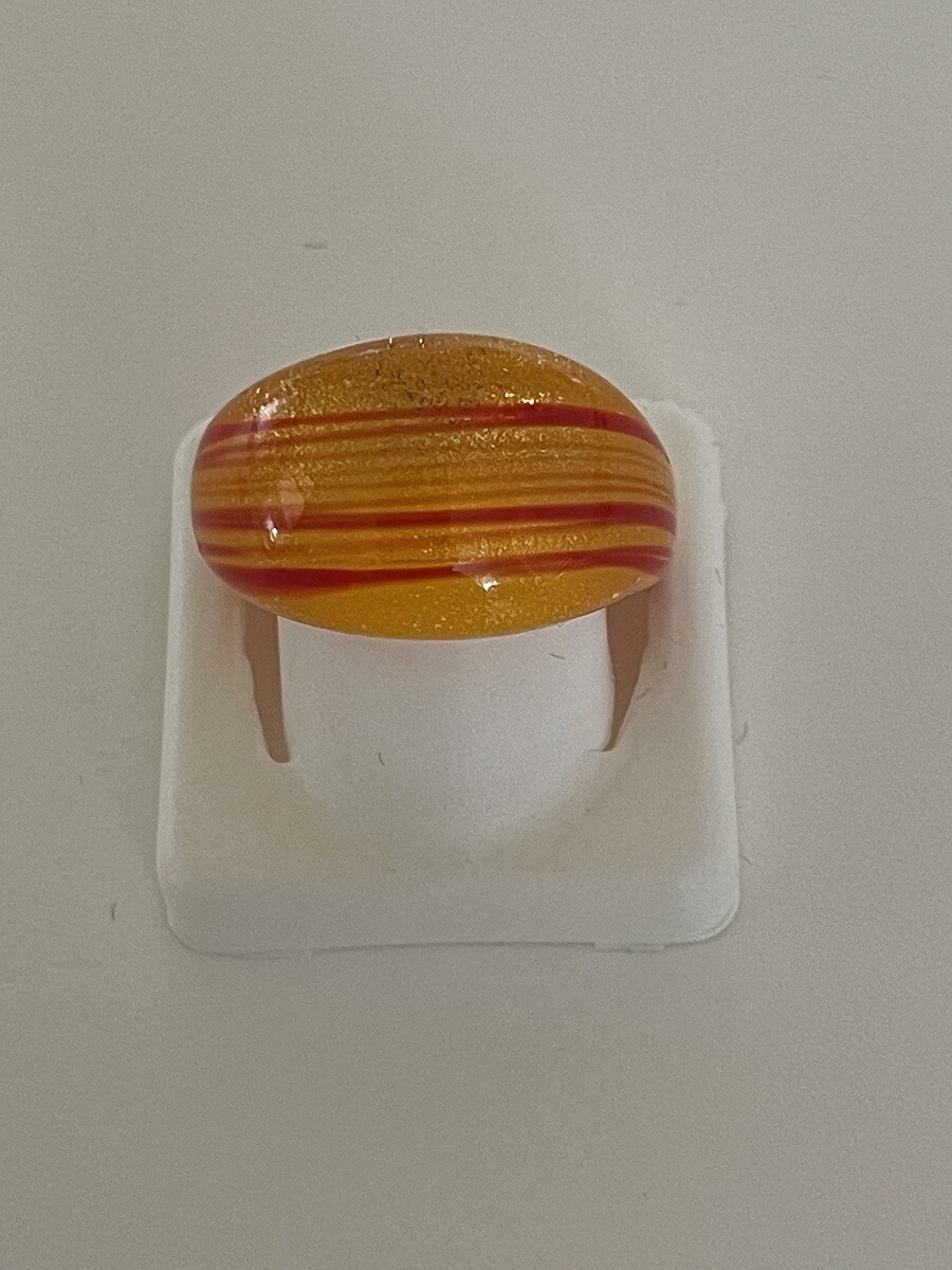 Ring Murano domed, striped yellow/red