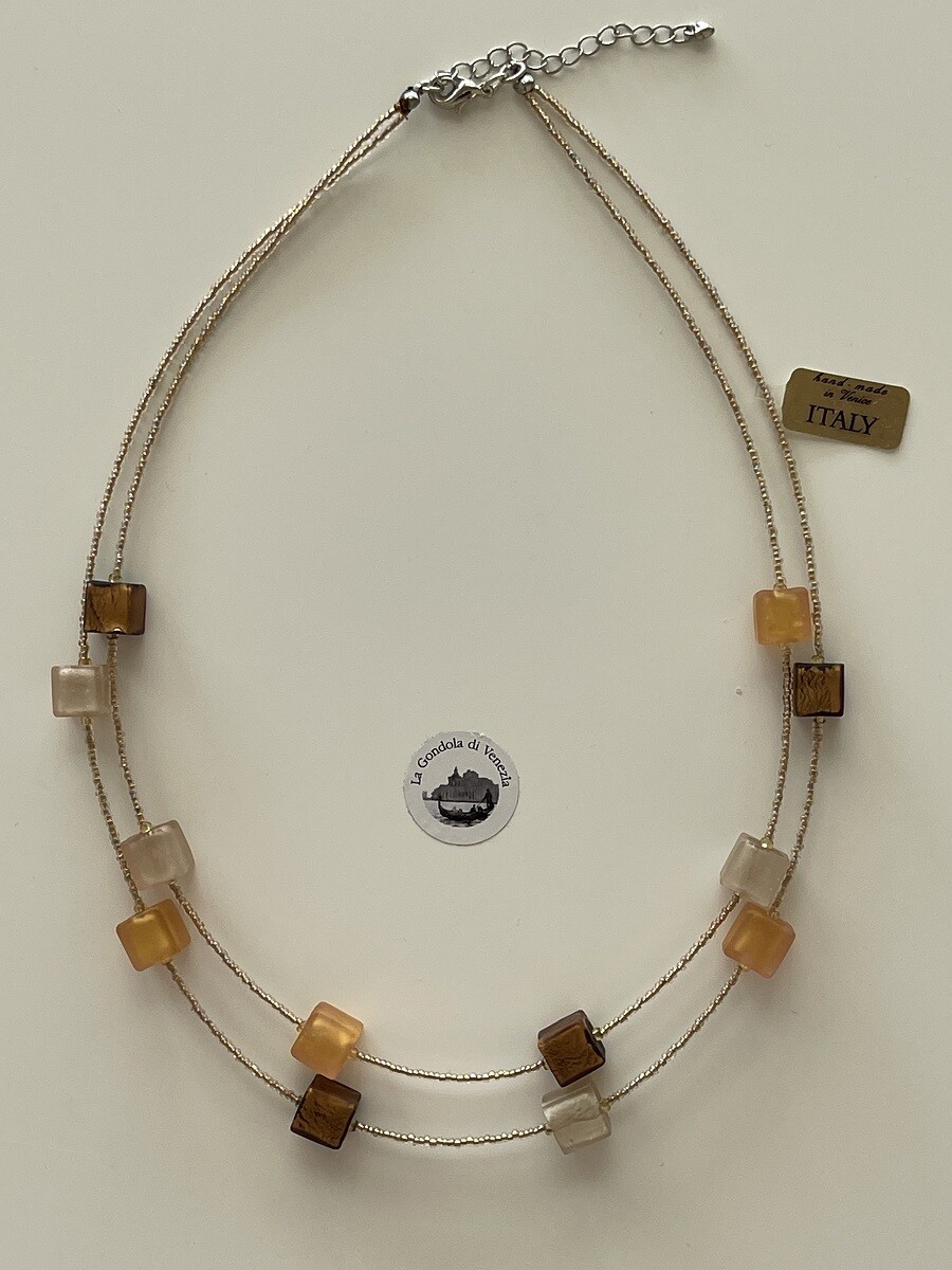 Necklace Venezia Cube MG 10mm matt pearl pink gold brown