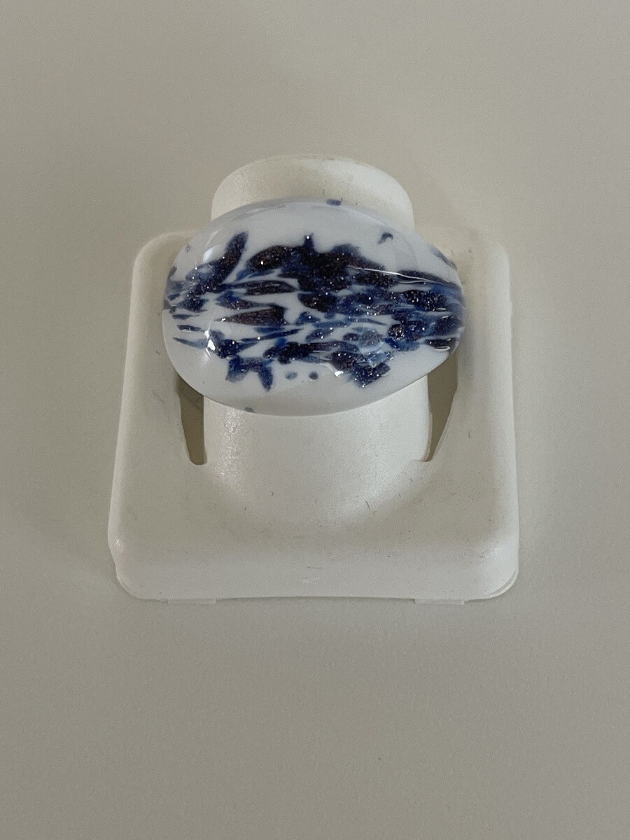 Ring Murano domed, white/aventurine blue