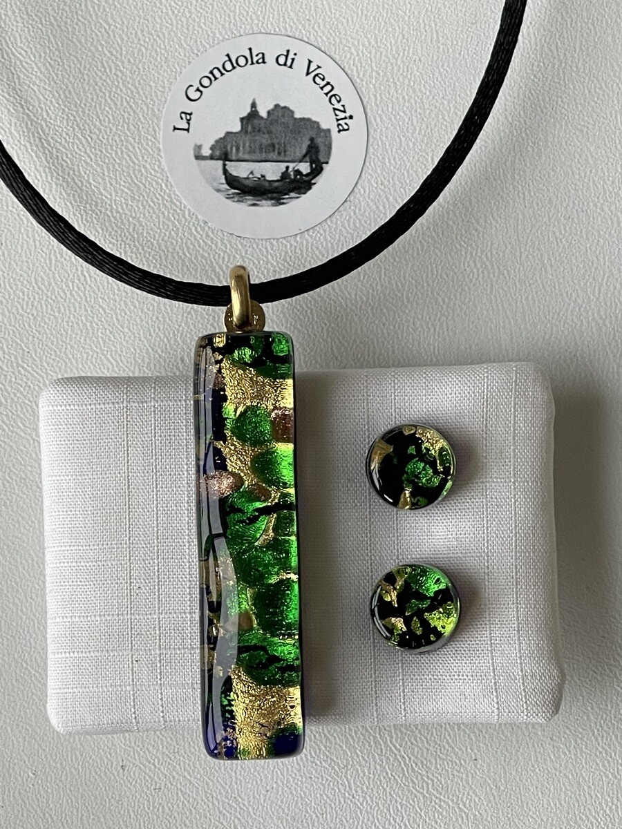 Set POA pendant 1x4.5cm / Earrings gold-emerald green