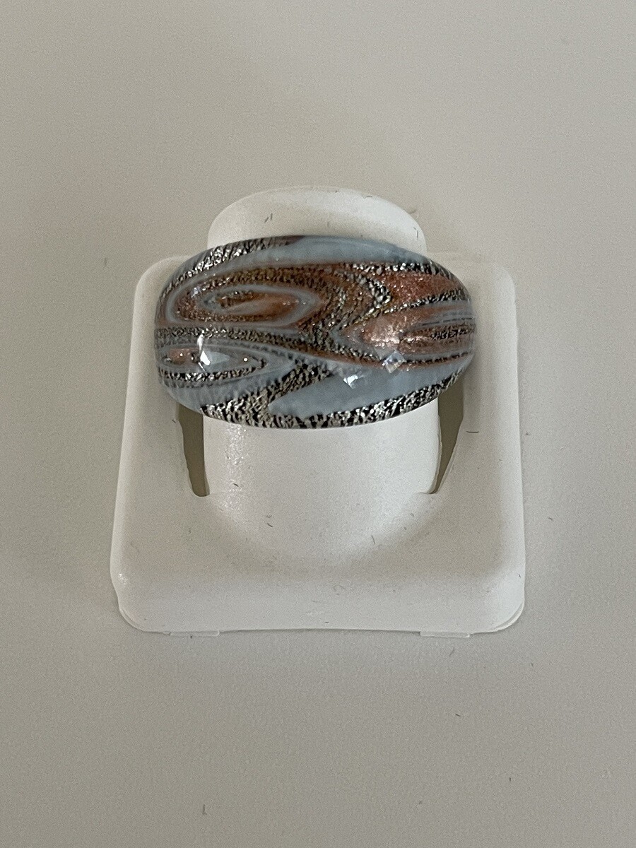 Ring Murano domed, multicolor silver-grey