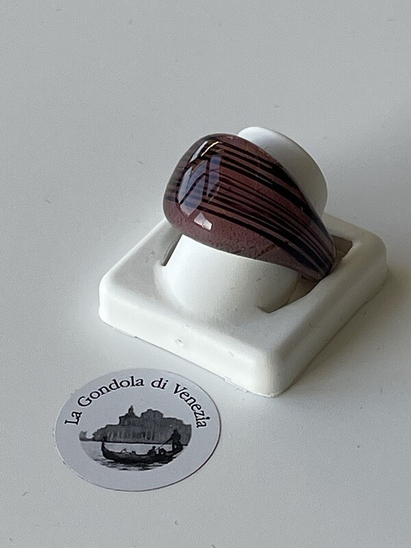 Ring Murano domed, striped purple/black