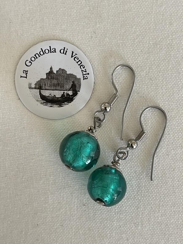 Earrings Murano ball 12mm  turquoise green
