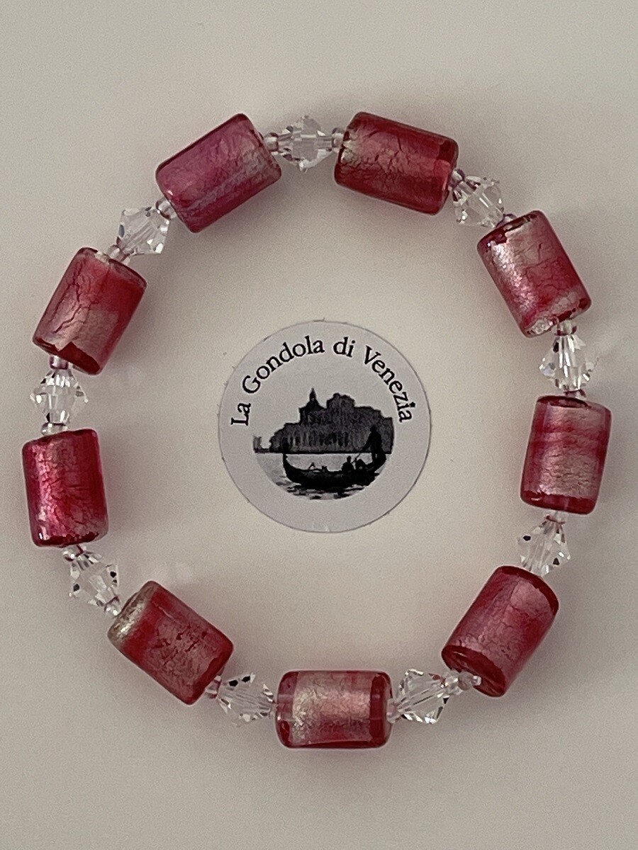 Bracelet Murano Cylinder beads, silver pink, 18.5cm
