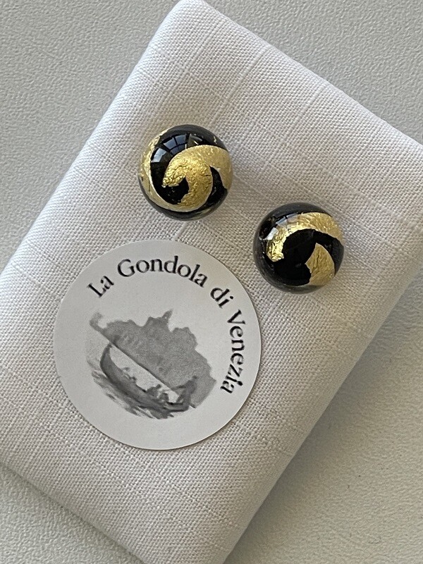 Stud earrings Murano ball 10mm  gold/black