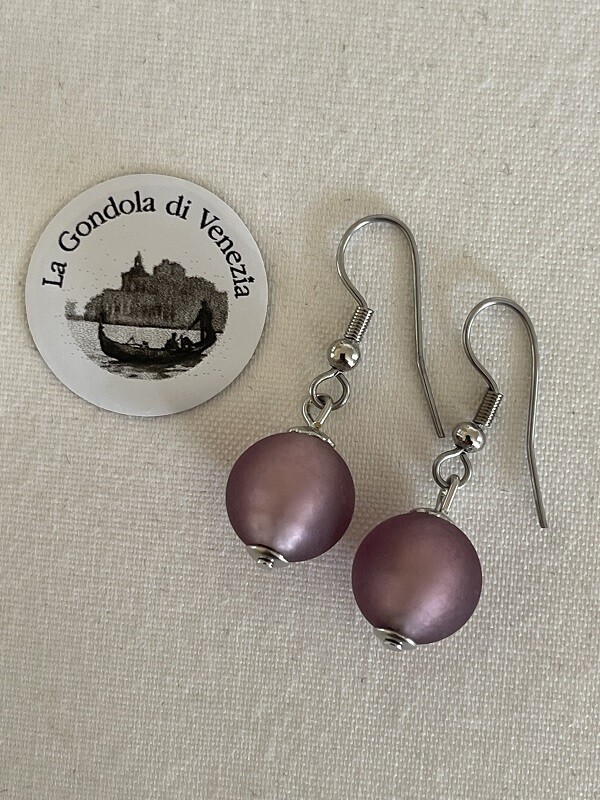 Earrings Murano ball 12mm purple matte