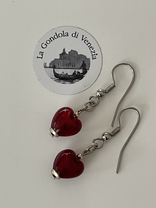 Earrings Murano heart 9mm  ruby red