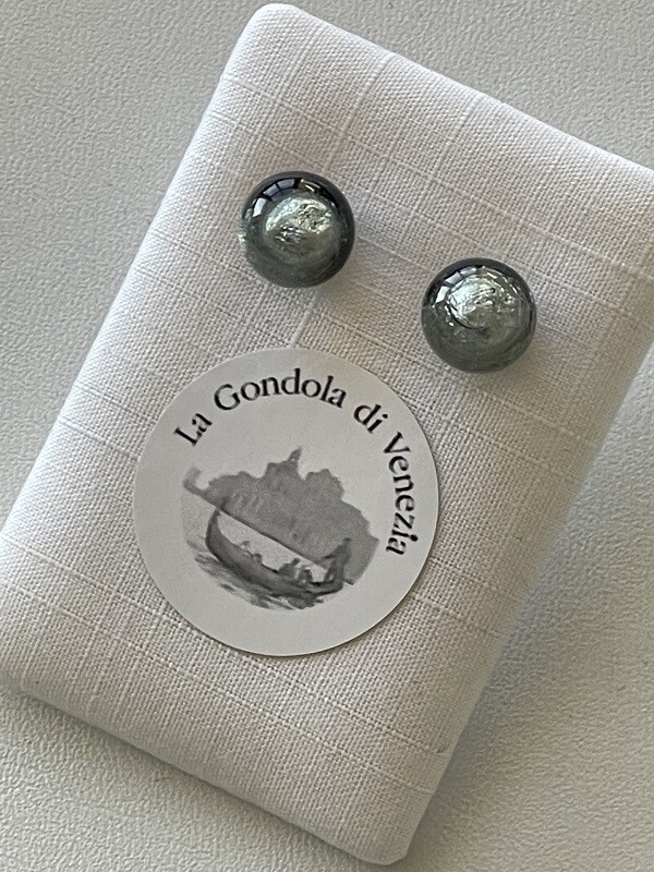 Stud earrings Murano ball 10mm  silver gray dark
