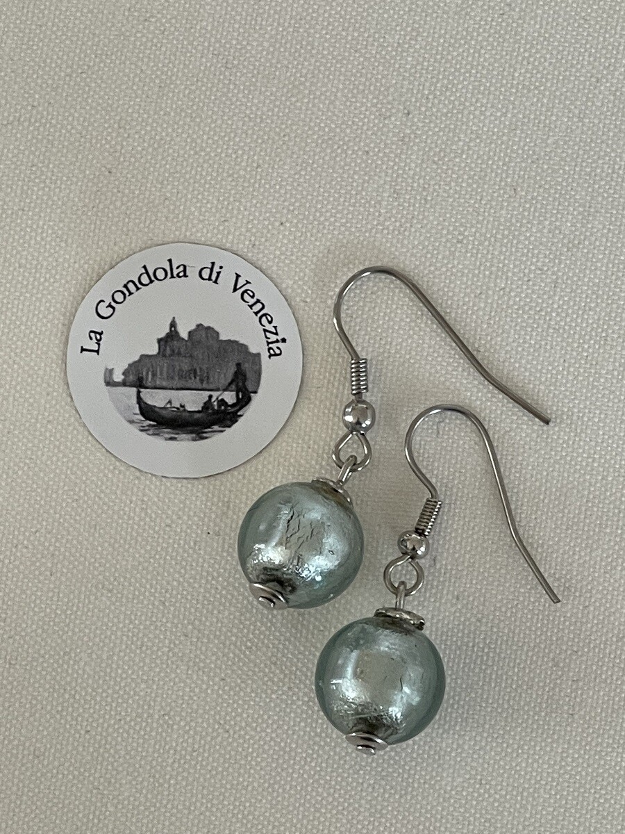 Earrings Murano ball 12mm  silver gray light