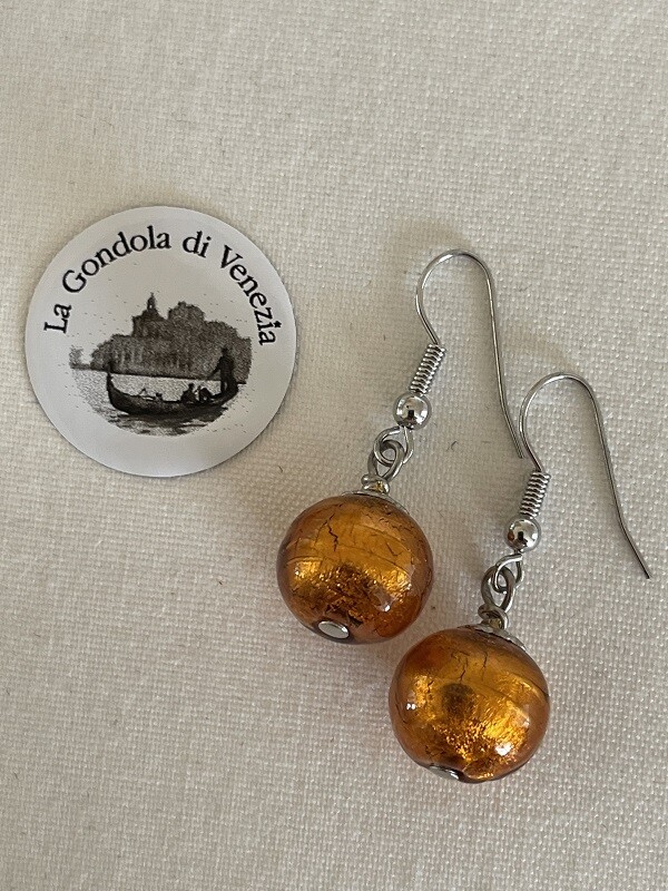 Earrings Murano ball 12mm amber/gold