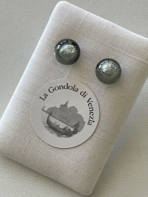 Stud earrings Murano ball 10mm  silver gray dark