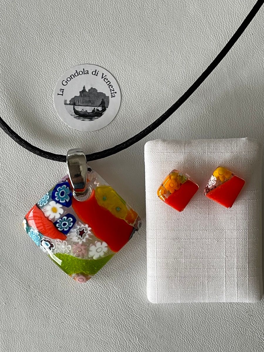 Set Murano pendant 35mm + stud earrings