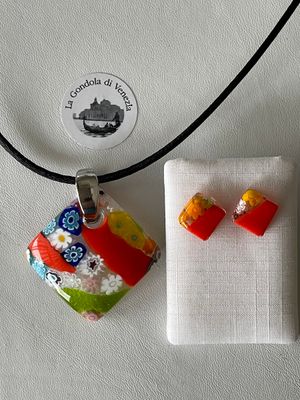 Set Murano pendant 35mm + stud earrings