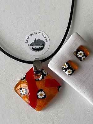 Set Murano pendant 35mm + stud earrings