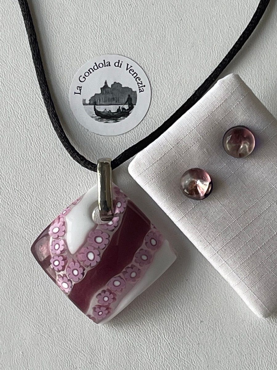 Set Murano pendant 35mm + stud earrings