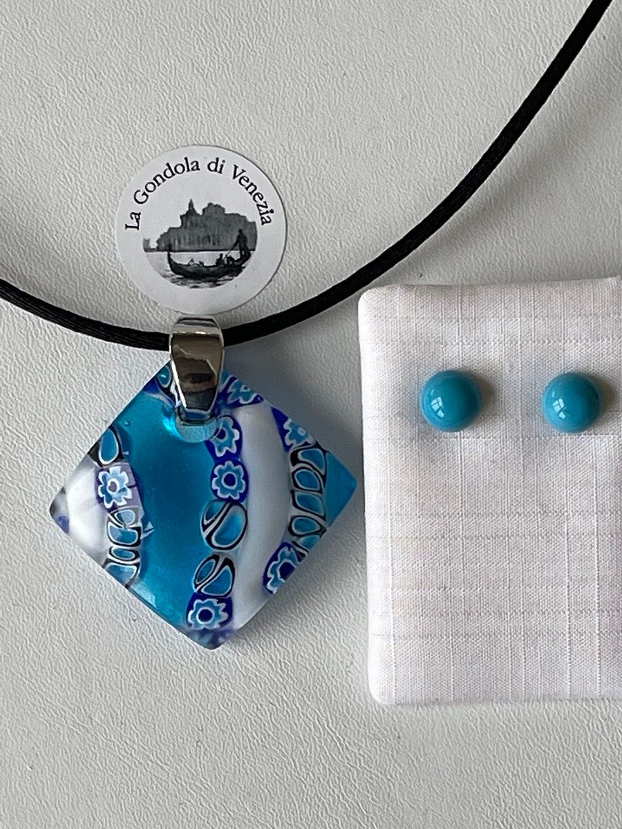 Set Murano pendant 35mm + stud earrings