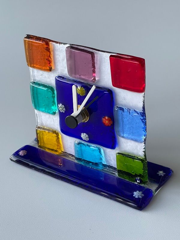 Uhr Murano 10x10cm mit Glassockel  