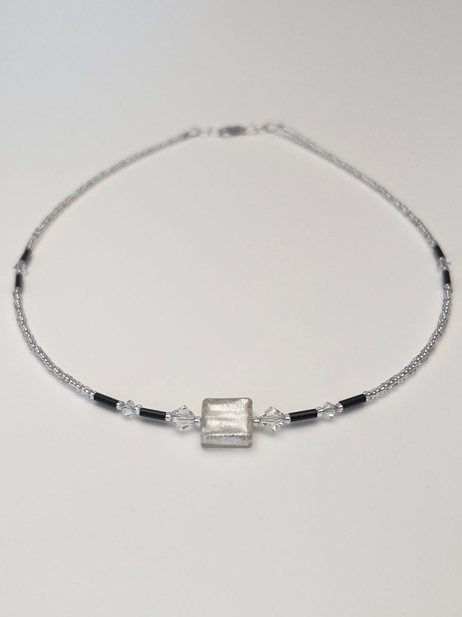 Kette Murano Halbwürfel + Kristall