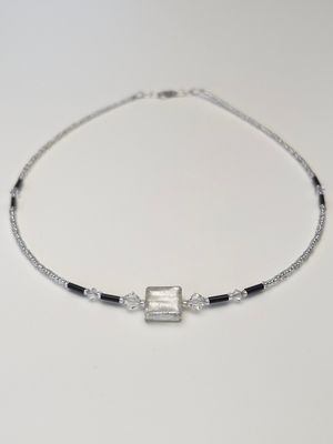 Kette Murano Halbwürfel + Kristall