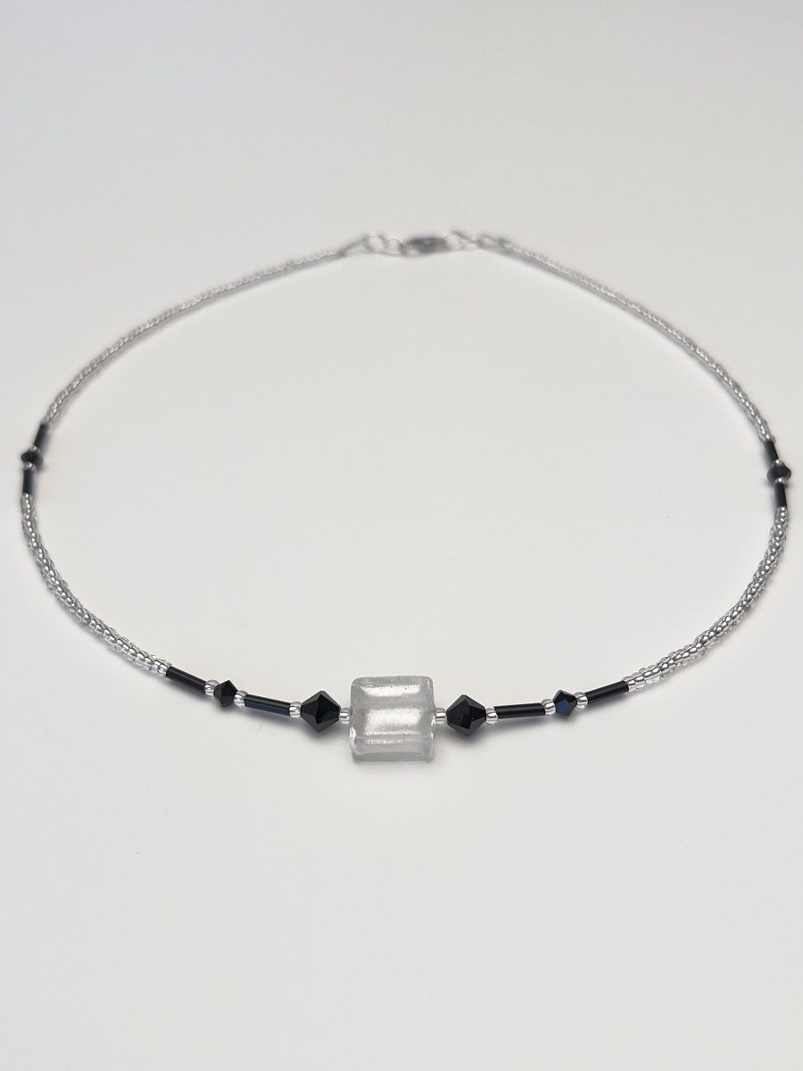 Kette Murano Halbwürfel + Kristall