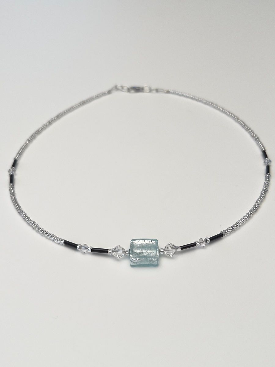 Kette Murano Halbwürfel + Kristall