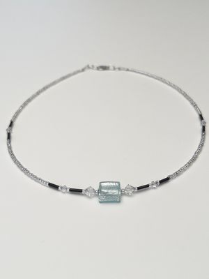Kette Murano Halbwürfel + Kristall