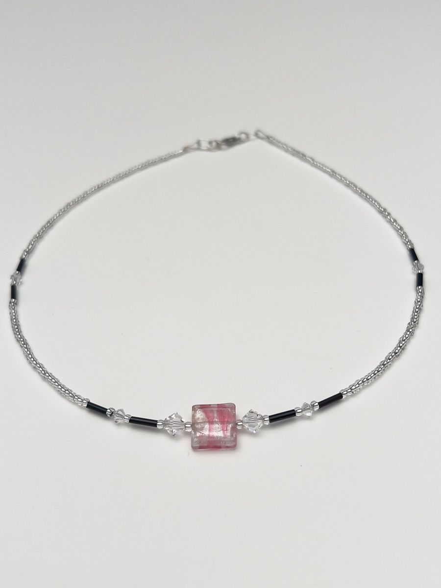 Kette Murano Halbwürfel + Kristall