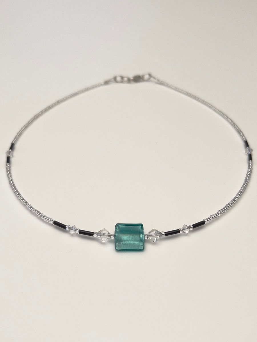 Kette Murano Halbwürfel + Kristall