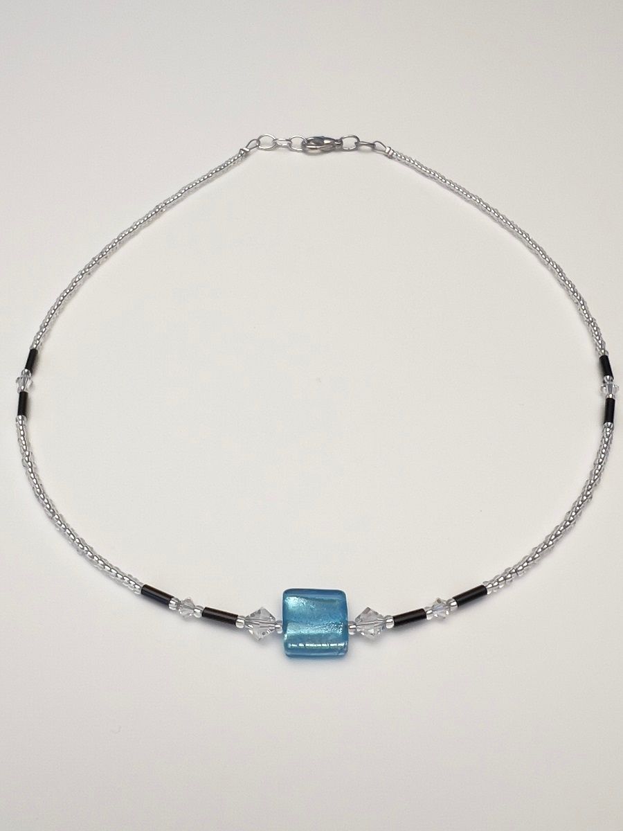 Kette Murano Halbwürfel + Kristall