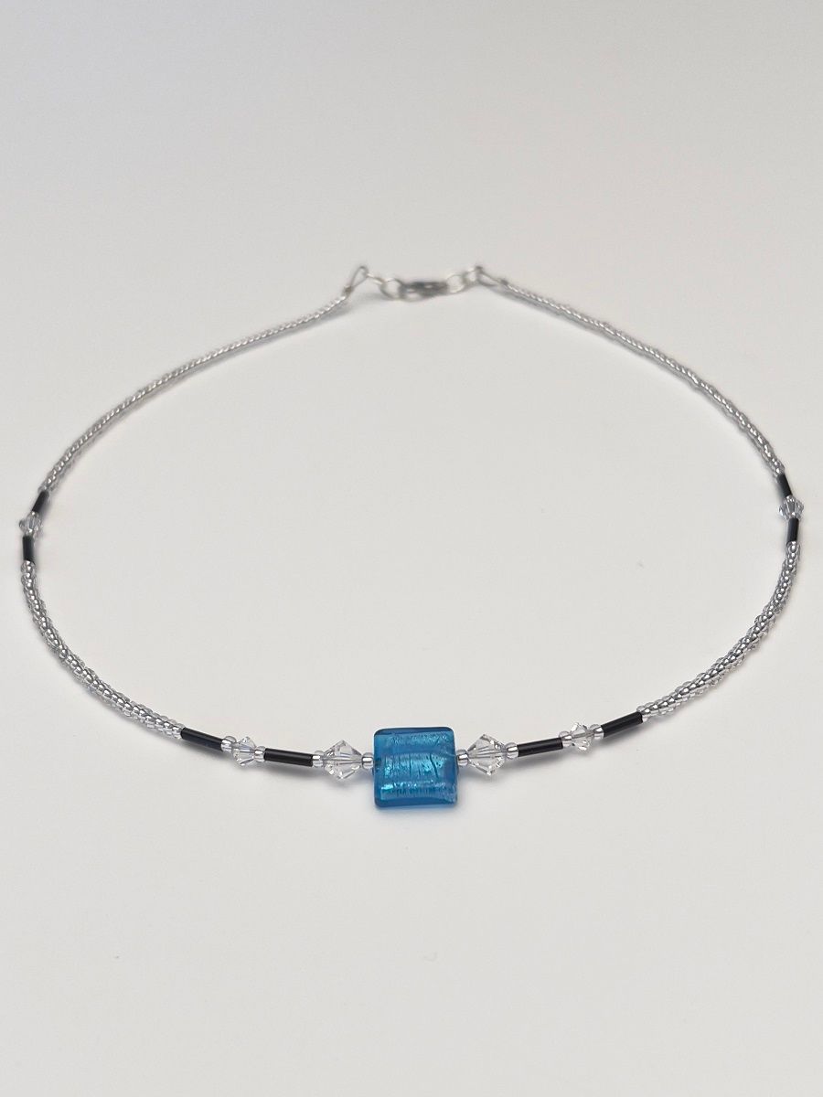 Kette Murano Halbwürfel + Kristall