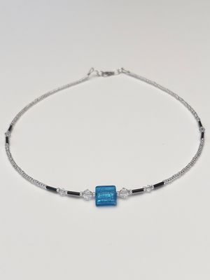 Kette Murano Halbwürfel + Kristall