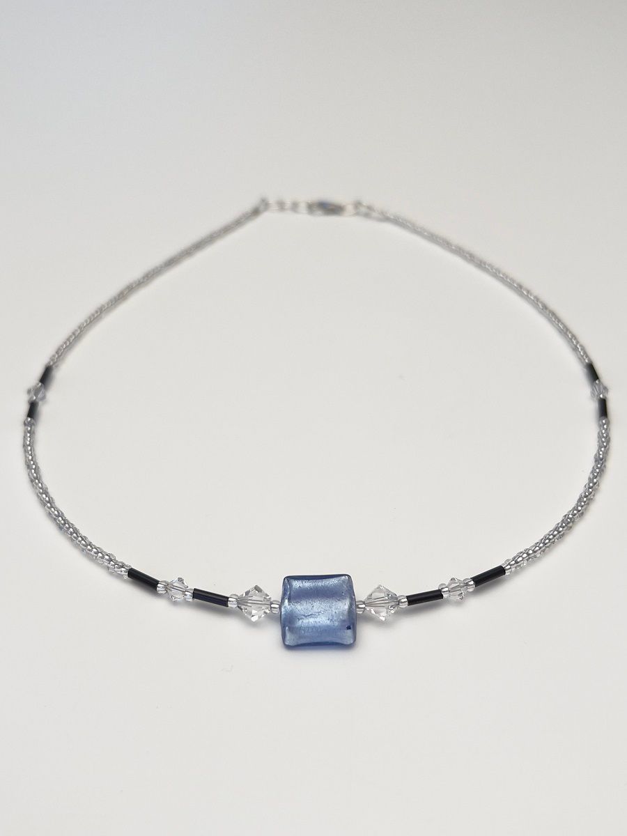 Kette Murano Halbwürfel + Kristall
