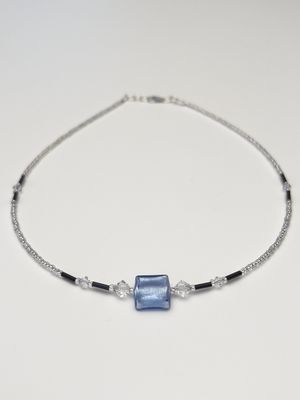 Kette Murano Halbwürfel + Kristall