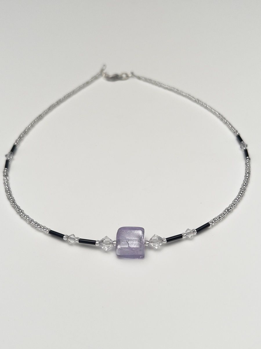 Kette Murano Halbwürfel + Kristall