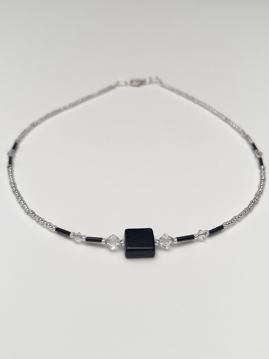 Kette Murano Halbwürfel + Kristall