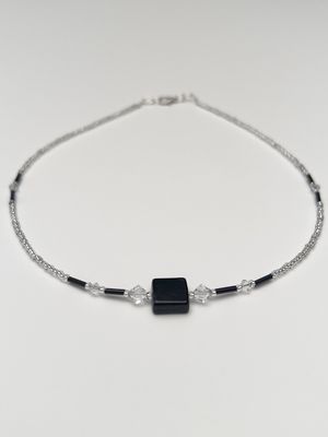 Kette Murano Halbwürfel + Kristall