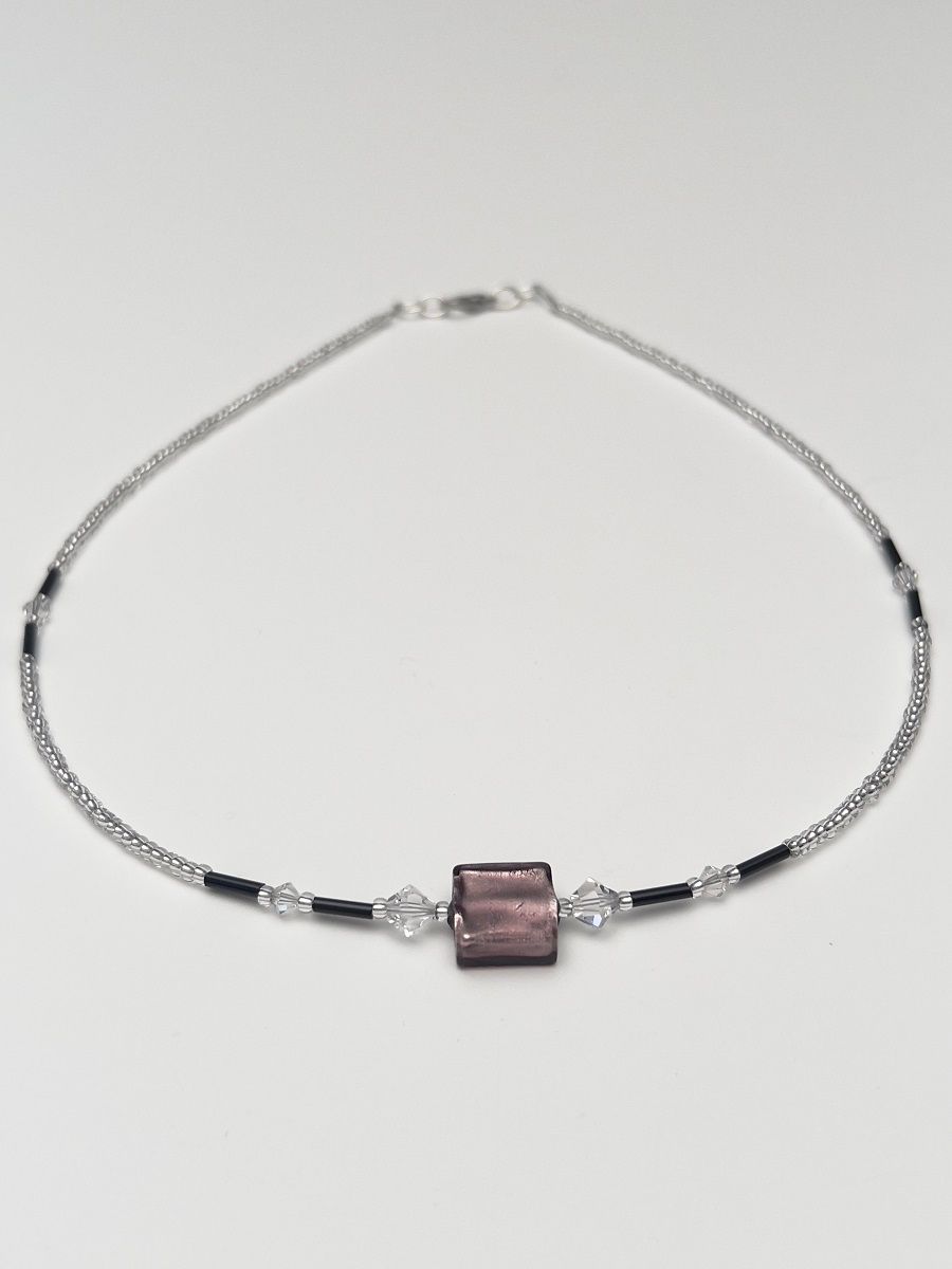 Kette Murano Halbwürfel + Kristall