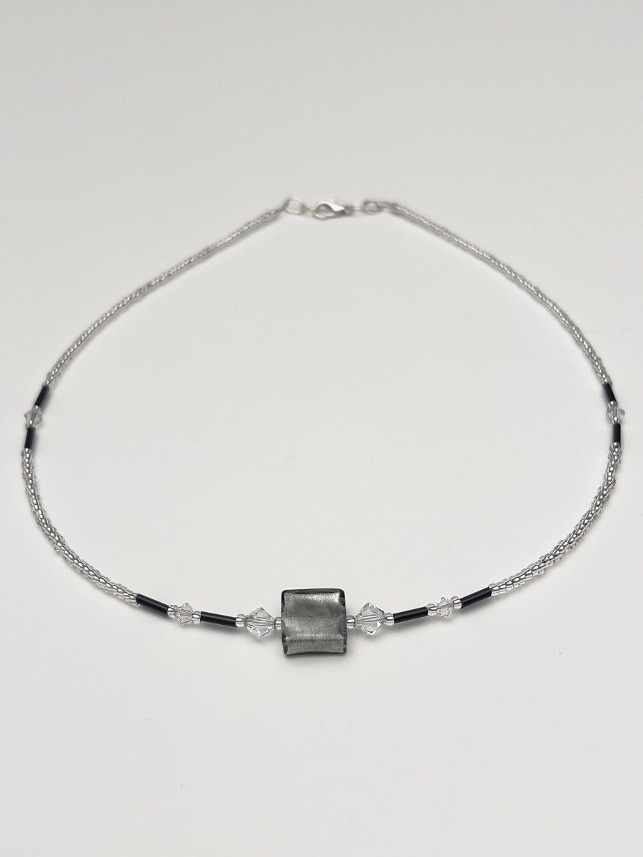 Kette Murano Halbwürfel + Kristall