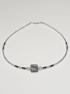 Kette Murano Halbwürfel + Kristall
