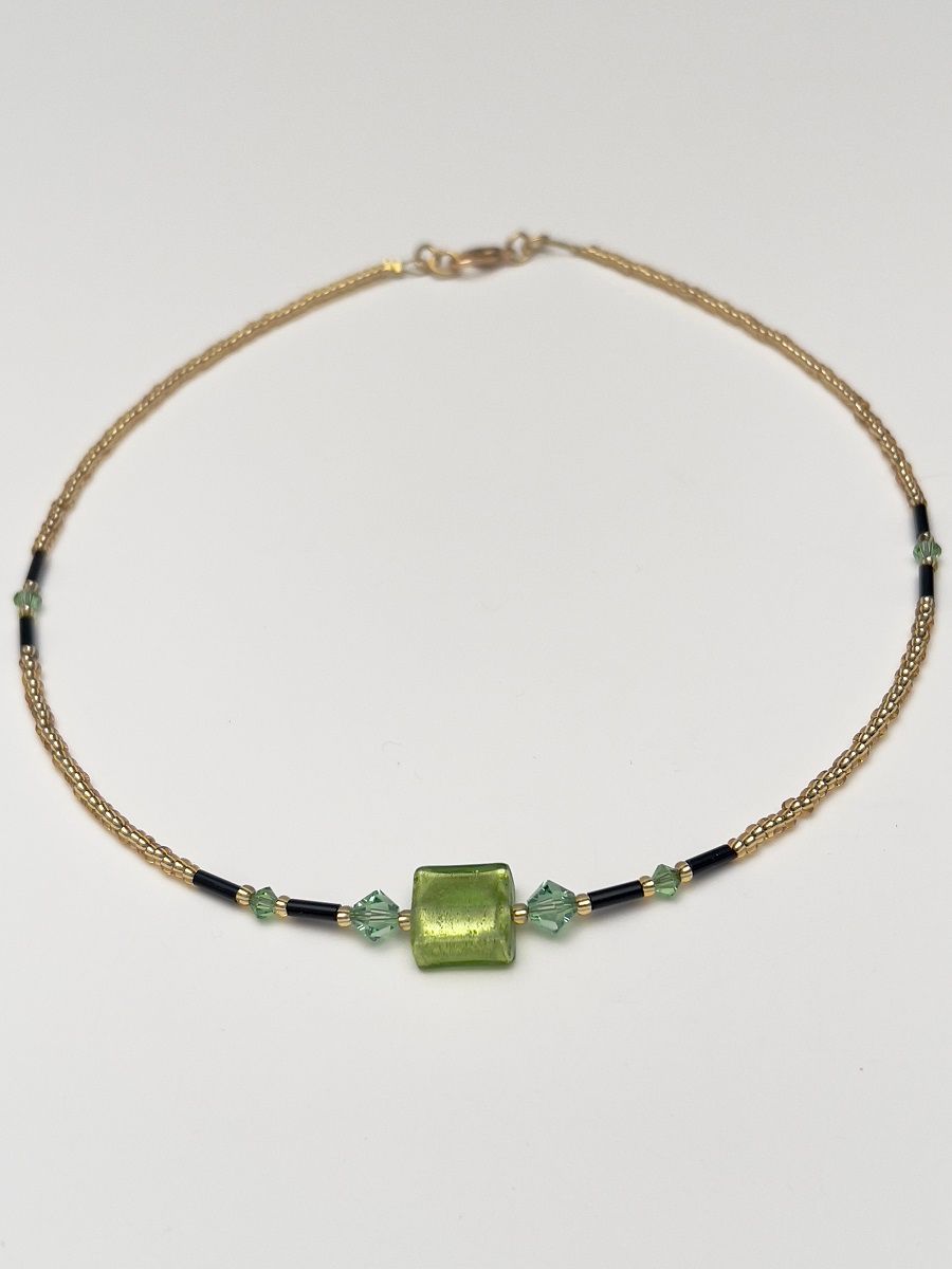 Kette Murano Halbwürfel + Kristall
