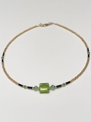 Kette Murano Halbwürfel + Kristall