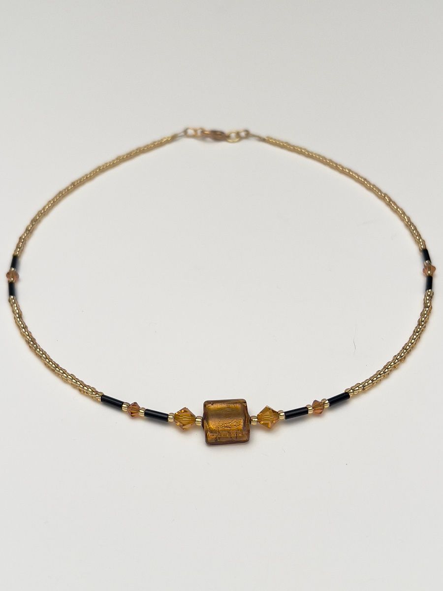 Kette Murano Halbwürfel + Kristall