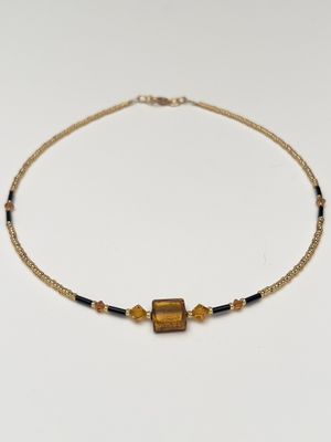 Kette Murano Halbwürfel + Kristall