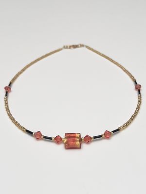 Kette Murano Halbwürfel + Kristall