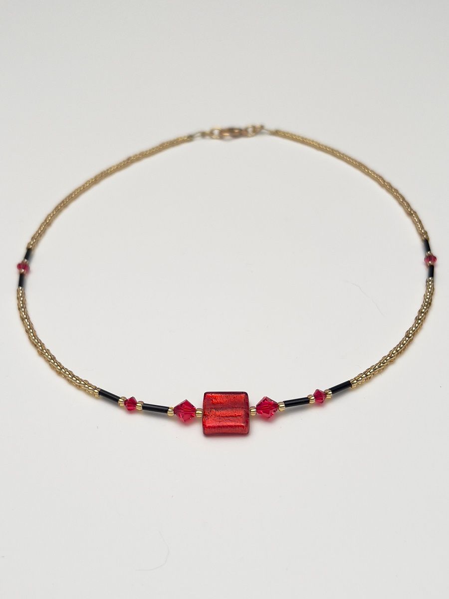 Kette Murano Halbwürfel + Kristall