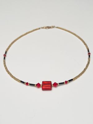 Kette Murano Halbwürfel + Kristall