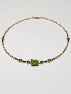 Kette Murano Halbwürfel + Kristall