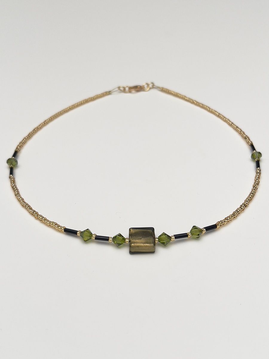 Kette Murano Halbwürfel + Kristall