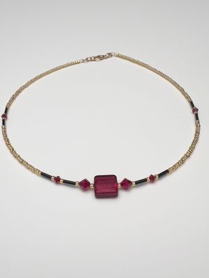Kette Murano Halbwürfel + Kristall